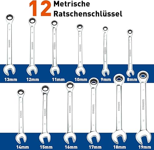 SORAKO Ratschenschlüssel Set, Ringschlüssel Set Schraubenschlüssel set 8-19 mm, 12Pcs Maulschlüssel Ringmaulschlüssel für Fahrradreparatur Autoreparatur - Cheap-Us