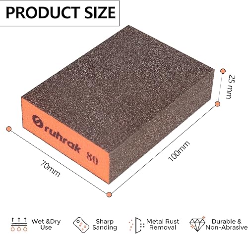 Sruhrak Schleifblock 6 Stück Hart Schleifschwamm, 80/100/120/180/320/400 Körnung Nass-Trocken-Wiederverwendbare Schleifpad für Holz, Kunststoff, Gipskarton und Metallpolitur - Cheap-Us