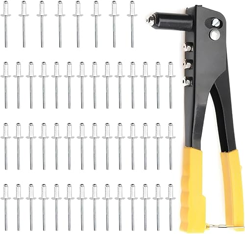 Nietzange Set,Popnietenzange Set,Blindnietzange,Profi Nietpistole,Popnietenzange,Inkl 50 4,0mm Aluminium-Nieten,Nietwerkzeug Geeignet für Metall,Kunststoff,Leder,Gelb - Cheap-Us