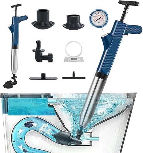 Toilettenkolben, Toiletten Pömpel Abflussreiniger Pumpe Hochdruck Pressluft Rohrreiniger mit Barometer 5 Gummiadapter Abfluss Entblocker für Bad Küche Toiletten Bodenablauf Waschbecken - Cheap-Us