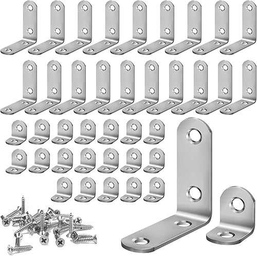 40 Stück Winkelverbinder, Edelstahl Metallwinkel 90-Grad Winkel Edelstahl, Metallwinkel 90 Grad mit Schrauben zum Befestigen und Reparieren von Möbeln, Regalen, Fenstern und Schränken - Cheap-Us