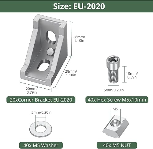 20x EYPINS Befestigungsmaterial Winkel, Aluprofil 20x20 Nut 6 Aluminium Winkelverbinder Eckwinkel Eckverbinder Wandhalter 90 Grad Winkel Raster für Strebenprofil, 3D-Drucker, CNC-Router, DIY-Projekte - Cheap-Us