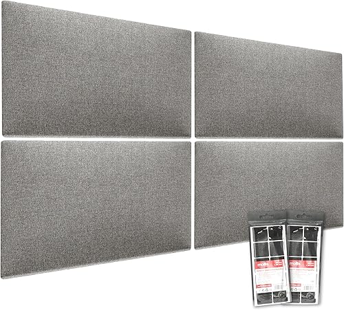 MOLLIS Polsterplatte, Set von 4 Stück, Rechteckiges & Dekoratives Wandpaneel, als Bettkopfteil oder Aufprallschutz, Reduziert Schall & Verbessert Akustik, aus Schaumstoff, 60 x 30 cm, Grau - Cheap-Us