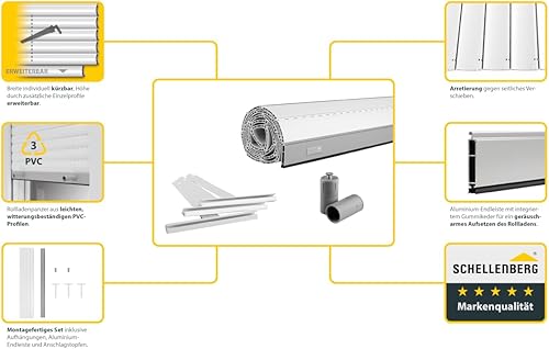 Schellenberg 39000 60 x 80 cm grau, Rolladenpanzer Set PVC Mini für 40 mm Stahlrohrwellen, Breite kürzbar, inkl. Rolladen Aufhängefeder, Alu-Endleiste, Rolladenstopper - Cheap-Us