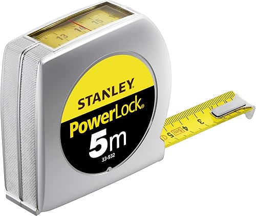 Stanley Powerlock Bandmaß 5m (mit Sichtfenster, extra starkes Band, Mylar-Schutzschicht, verchromt, Gürtelclip) 0-33-932 - Cheap-Us
