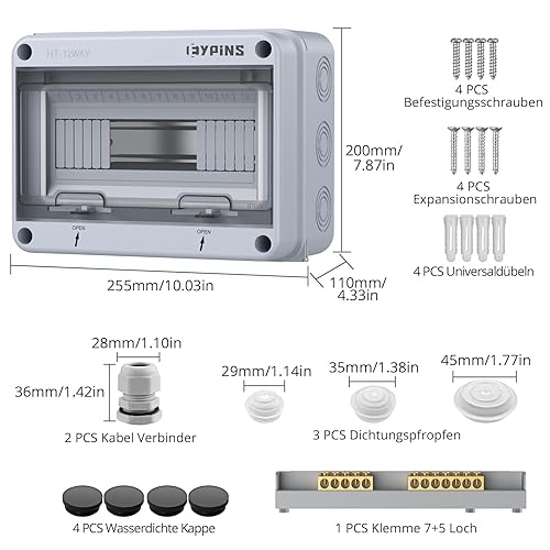 EYPINS Verteilerkasten Aufputz 2-Reihig 24 Module, Sicherungskasten Aufputz IP65 Feuchtraum Aufputzverteiler, Unterverteilung Aufputz mit umlaufender Dichtung für Garten oder Außenbereichen - Cheap-Us
