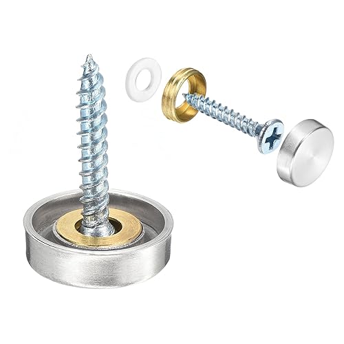 QUARKZMAN 24 Stück Spiegelschrauben, Edelstahl Zierschrauben dekorative Abdeckkappen, Panelschrauben für Schild Werbung Hardware Bau, 16mm Durchmesser, Silber - Cheap-Us