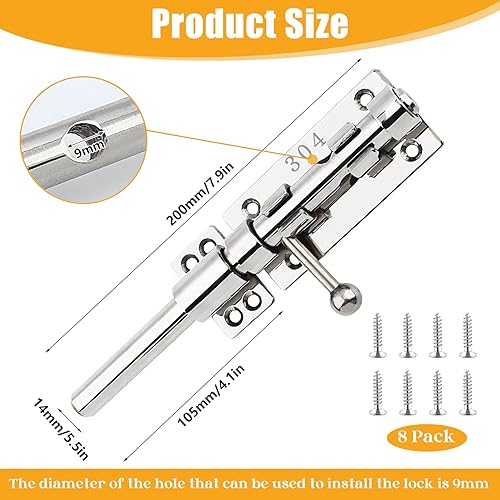 Forhandy 304 Edelstahl Türriegel, Bolzenriegel Verdickte Riegelschloss 14 mm Dick Türriegel Außen mit Vorhängeschloss Loch, Tür Riegel für Haus Hof Garten Tor Zaun (20cm) - Cheap-Us