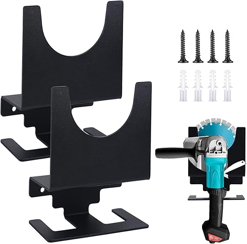 SPORWAY 2 Stück Winkelschleifer Halterung, Edelstahl Winkelschleifer Ständerr mit Seilhaken, Wandhalterung zur Flex Halterung, Wandhalterung für Schneider, Polierer, Garage und Arbeitsplatz - Cheap-Us