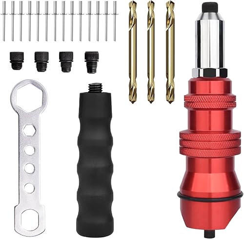 6 Stück Nietaufsatz für Akkuschrauber, Nietzange Akkuschrauber mit Bohrer, Blindnietaufsatz für 2,4-4,8mm Blindnieten, Akku Nietgerät mit Griff, für Akkuschrauber oder Bohrmaschinen - Cheap-Us
