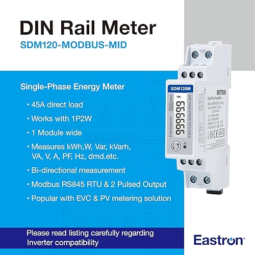 Wechselstromzähler [SDM120] digitaler 1 Phasen Stromzähler für Hutschiene (1TE) mit LCD und S0 für bis zu 45A direkter Messung bei 230V (SDM120DB - MID2023) - Cheap-Us