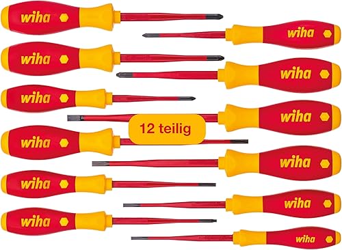Wiha Schraubendreher Set 12-teilig, VDE geprüft, isoliert 1.000 V (41003) I Profi Schraubenzieher Set mit dünner Spitze Schlitz/Kreuz/Kreuzschlitz/Torx/Plusminus I Elektriker Werkzeug - Cheap-Us