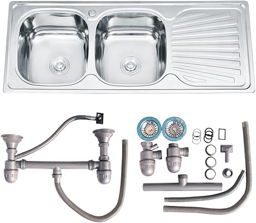 Melko Edelstahlspüle 2 Becken Küchenspüle Waschbecken Spülbecken Doppelspüle mit Abtropffläche - Cheap-Us