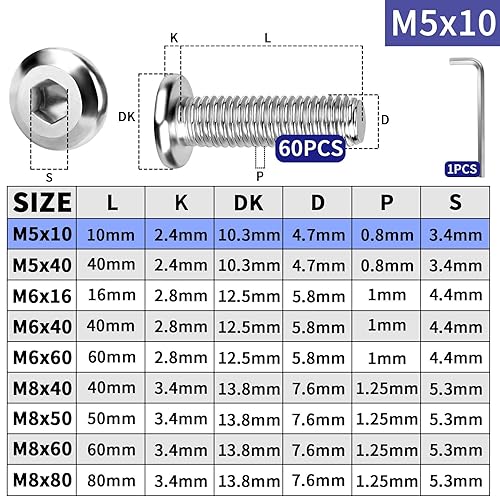 TXXATX Schrauben M6x50 Flachkopfschrauben 25 Sätze Innensechskantschrauben und Muttern Set Edelstahlschrauben M6 Vollgewinde Schrauben mit Muttern Linsenkopfschrauben für DIY-Projekte Möbelreparatur - Cheap-Us
