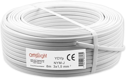 Amslight Flach Feuchtraumkabel Leitung YDYp NYM-J 3x1,5 10m, Kupfer - Cheap-Us