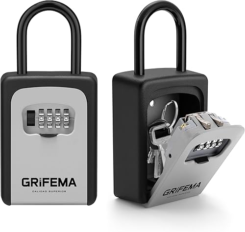GRIFEMA Schlüsseltresor mit Bügel Wetterfest - Schlüsselsafe 4 Stellig, Schlüsselbox mit Code, Schlüsselkasten mit Zahlencode Robust, Sicher, Schlüsselversteck für Schlüssel Türkarte, Zinklegierung - Cheap-Us