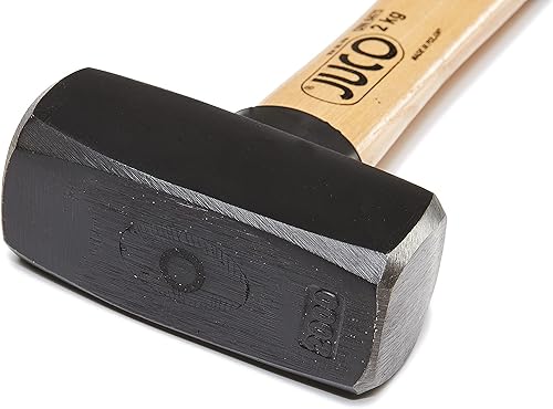 Juco Vorschlaghammer nach DIN 6475, Steinhammer 2 kg, Hochqualitativer Fäustel ofenlackiert, Profi-Hammer mit Holzgriff, induktiv gehärtetes Handwerkzeug, 400mm Lang - Cheap-Us