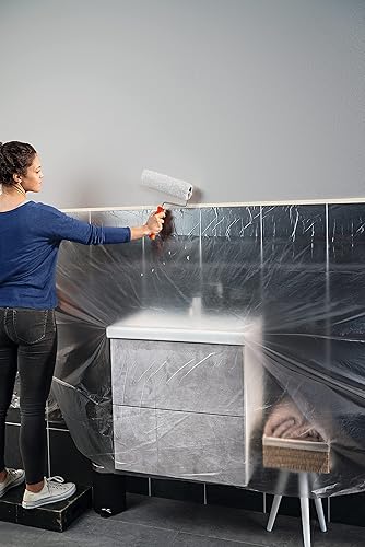 tesa Easy Cover ECONOMY Folie für Malerarbeiten - 2 in 1 Malerfolie zum Abdecken und Kreppband zum Abkleben - 33 m x 140 cm - Cheap-Us