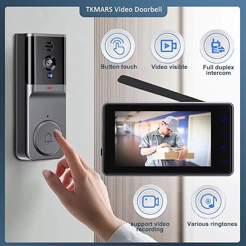 Kabellose Türklingel mit 1080P-Kamera, 4,3 Zoll IPS Bildschirm kabellose Video-Türsprechanlage 170° Betrachtungswinkel Bluetooth Video Gegensprechanlage für die Familie Heimvideo-Türklingel kein WLAN - Cheap-Us