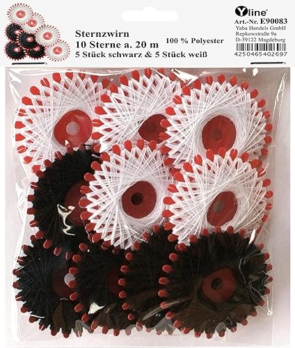 10 Sterne a. 20 m Sternzwirn Polyester schwarz & weiß, Sternchenzwirn Stern - Zwirn, (0,05 € / m), E90083 - Cheap-Us