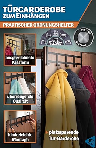 Menz Türgarderobe zum Einhängen - Edelstahl Türhaken als platzsparende Kleiderhaken Tür, belastbare Türhakenleiste, flexibel verwendbare Haken zum Einhängen, Farbe: Silber - Cheap-Us
