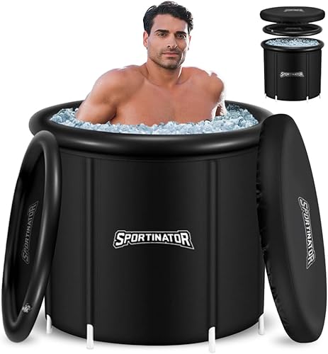 SPORTINATOR Regenerate Eisbad Tonne Ø 80 cm | 400 L | Kältetherapie & Regeneration | 5-Schichten-Gewebe | inkl. Zubehör Komplett-Set, Thermometer & Abflussschlauch (Schwarz) - Cheap-Us