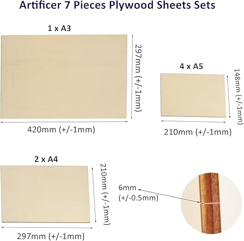 Artificer 6mm Dicke Quadratische Holzplatten zum Basteln (6 Stk) 30.5x30.5 cm, Balsaholz Sperrholzplatte 6mm, Blanko Lindenholz Bastelholz Multiplex Platte zum Lasergravur, Bemalen, Brandmalerei - Cheap-Us