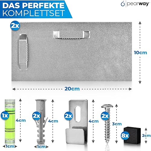 PEARWAY™ Profi Spiegel Aufhängung inkl. Zubehör I maximaler Halt dank 3M Tape I Spiegelhalter I Spiegelaufhänger I Aufhänger für Acrylglasbilder I Spiegelhalterung Wand I Bilderhaken selbstklebend - Cheap-Us