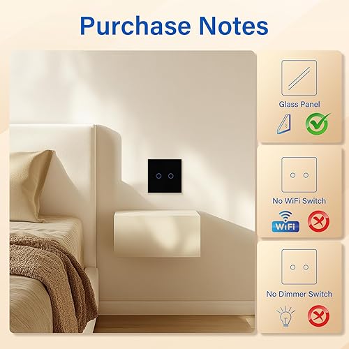 BSEED Touch Lichtschalter 1 Fach 1 Weg Wandschalter Unterputz Lichtschalter mit Glasrahmen 86mm Lichtschalter Weiß 500W(Nicht Smart Schalter) - Cheap-Us