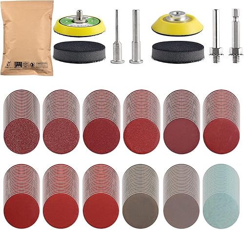 240 Stück 2 Zoll Schleifscheiben Pads 50mm mit 2Stück 1/8in&1/4in Shank, Schleifpads Schleifpapier Klett Körnung 80-3000 für Holzmöbellackierung Automobil - Cheap-Us