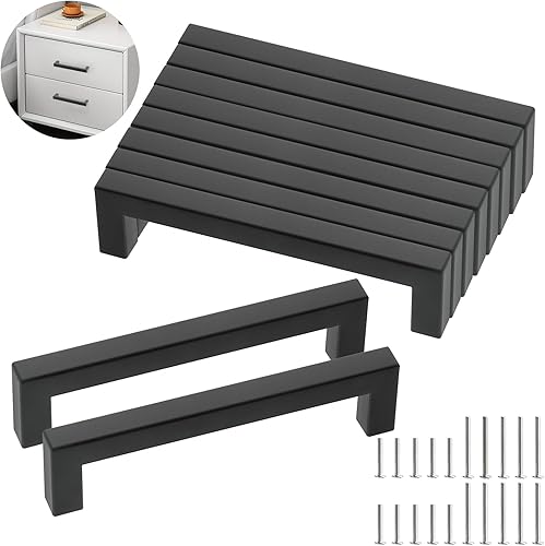 talifoca 10 Stück Möbelgriffe, Schwarz 128mm lochabstand Küchengriffe, Edelstahl Schubladengriffe mit Vierzig Schrauben, Modisch Edelstahl Quadrat Griffe, für Küchen, Schubladen, Schrank, Möbel - Cheap-Us