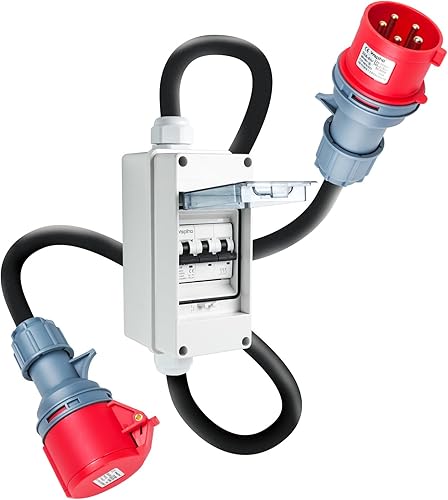 WSPIHO CEE Adapter 32A auf 16A 230V mit Leitungsschutzschalter,IP44 5 Pin Stecker und Kupplung mit 2,5 mm² CEE Verlängerungskabel - Cheap-Us