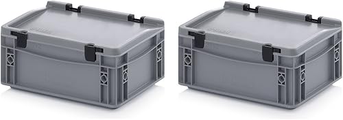Auer Packaging 2x Eurobehälter 30 x 20 x 13,5 cm mit Scharnierdeckel inkl. gratis Zollstock 2er Set - Cheap-Us