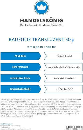 Handelskönig Baufolie transluzent 100 µ 4 x 25 m = 100 m² baufolie folie schutzfolie Abdeckfolie Plane Abdeckplane - Cheap-Us