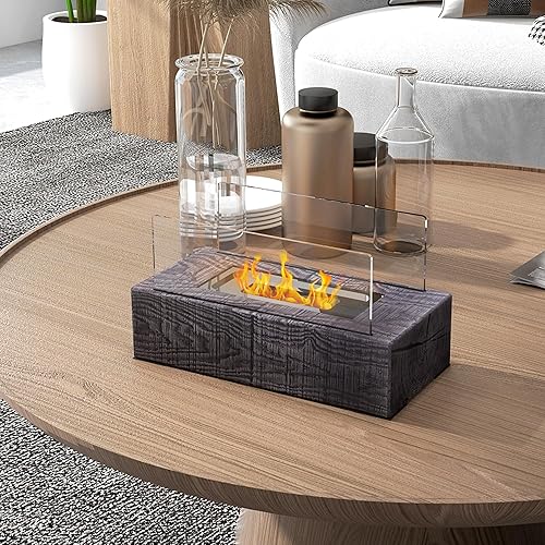 HOMCOM Tischkamin, Bio-Ethanol Kamin, 0,15 L Tischfeuer, tragbarer Indoor-Kamin mit Holzoptik, Edelstahl, 1000BTU, 33 x 16 x 18 cm - Cheap-Us