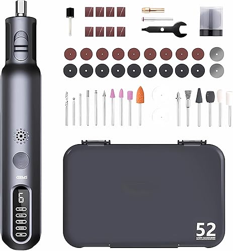 52 in 1 Wiederaufladbar 80W elektrischer Mikrostecher Stift, Schnurlos Mini Elektrischer Gravierstift DIY Gravur Gerät -Gravur -Werkzeug -Kit für Glaskeramikholzschmuck mit Licht - Cheap-Us