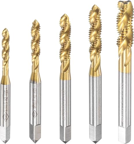 sourcing map 5Stk. M3 M4 M5 M6 M8 Spiralflöten Gewindebohrer Set Titanbeschichtete metrische Hochgeschwindigkeit - Cheap-Us