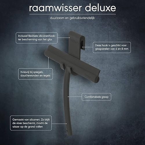 Sealskin Deluxe Duschabzieher, Glaswischer für Dusche und Fenster, praktischer Abzieher inklusive flexiblem Halter aus Silikon, Griff: Edelstahl poliert, Silber - Cheap-Us
