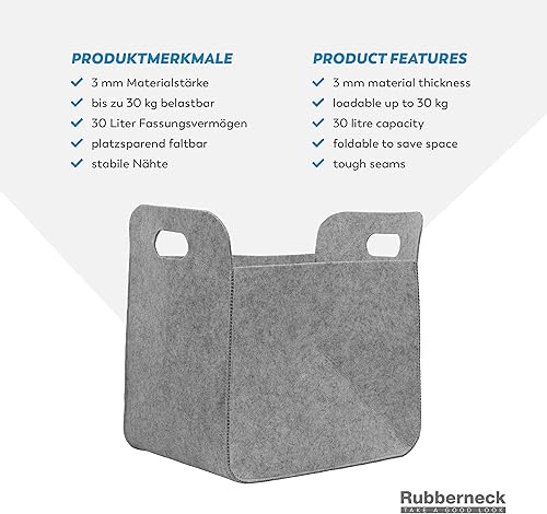 Rubberneck Filzkorb Aufbewahrungskorb mit Griffen, Eckig, Maße 25 x 35 x 35 cm, Grau - Cheap-Us