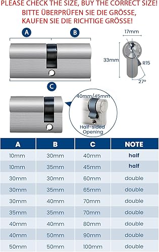 Schließzylinder, 30/35 Zylinderschloss mit 3-Tasten, Schließzylinder Gleichschließend Set, 65mm Türzylinder, Schliesszylinder, Profilzylinder, Türschloss Zylinder, Schließzylinder Haustür - Cheap-Us