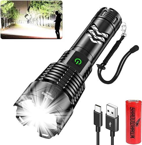 Shadowhawk Led Taschenlampe Extrem Hell, XHP160.2 550000 Lumen Taschenlampe Led Aufladbar USB Taktische Taschenlampen Batteriebetrieben, IP67 Wasserdicht Flashlight für Outdoor Camping(Mit Akku) - Cheap-Us