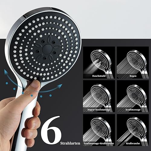 OFFO Duschstange mit Brause 70cm,Duschkopf mit Schlauch und Halterung,Duschkopf mit 6 Strahlarte, und 1,6 m Schlauch, Verstellbarem 680mm Brausestangenset, Chrom - Cheap-Us