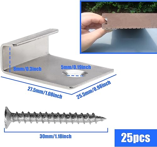 Create idea Terrassendielen Anfangs/Endklammer 8mm Decking Versteckt Anlasser Verschluss Board Clip mit Selbstschneidender Schraube Edelstahl DIY Hardware 25x - Cheap-Us
