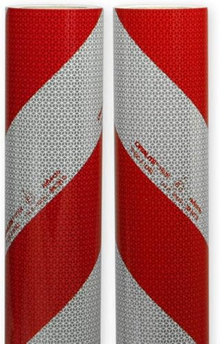 reflecto Kfz-Warnmarkierung als Meterware | 141, 282, 423, 580 oder 610 mm breit | Links- BZW. rechtsweisend | rot-weiß nach DIN 30710 und selbstklebend | aus ORALITE 5921M (rechtsweisend, 141mm) - Cheap-Us