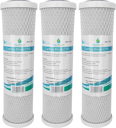 3x AquaHouse AH-CTO5 10 'Carbon Block Wasserfilterpatronen für Trinkwasser, Umkehrosmoseanlagen, passend für alle 10' Filtergehäuse Wasserfilter Kartusche CTO - Cheap-Us