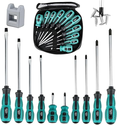 Schraubendreher Set Magnetisch, 10tlg Profi Schraubenzieher Set aus Chrom-Vanadium-Stahl, 5 Schlitz und 5 Kreuzschlitz Schraubendreher Satz, zum Befestigen und Lösen - Cheap-Us