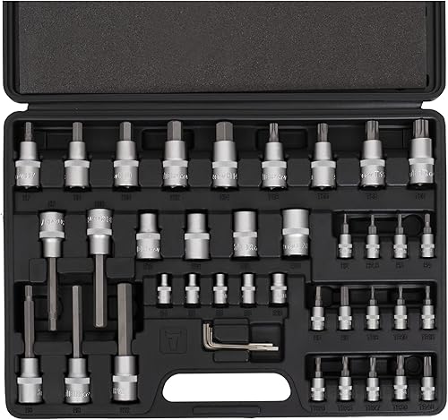 STIER Bit Steckschlüssel-Satz, 42-teilig, 1/2 Zoll und 1/4 Zoll, für Sechskant und Torx, Winkelschlüssel, für Nutzung auch in schwierigen Schraubfällen geeignet - Cheap-Us