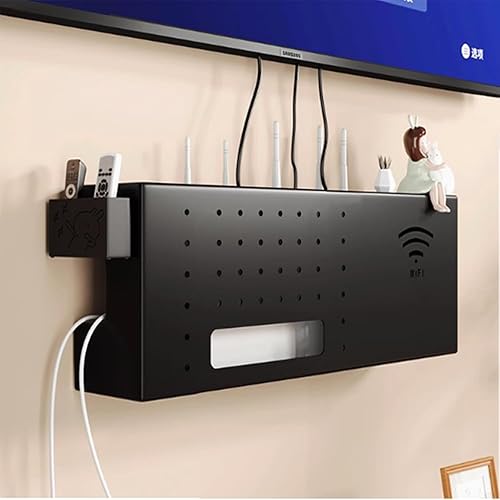 PUIOTEAI Wandbehang Router Verstecken Regal, Router Regal, Router Aufbewahrungsbox, Wand Router Aufbewahrungsbox, Wandmontage Tv Kabel Organizer Box(Black) - Cheap-Us