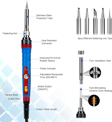Lötkolben Set, 120W Elektrischer Lötkolben,Einstellbare Temperatur 180°C-500°C Lötkit,Schweißwerkzeuge mit LED Bildschirm,Lötkolben mit Automatischem Schlafmodus und Temperatur Kalibrierungsdesign - Cheap-Us