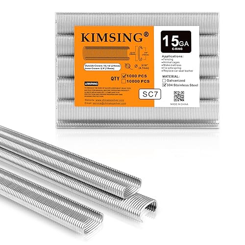 Kimsing SC7 15 Gauge 3/4 Zoll Crown 304SS C Ringklammern C-Ringe Hog Ringe, Drahtzaun-Klammern in 304 Edelstahl, Befestigungen für C-Ringpistole, Hog-Ring-Werkzeug, C-Ring-Zange, 1000 Stück/Packung - Cheap-Us